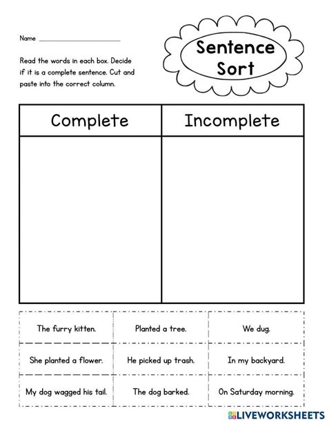 complete sentences  exercise  grade   worksheets