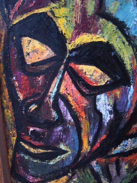 Mid Century Modern Bold Abstract Oil Painting Of A Face