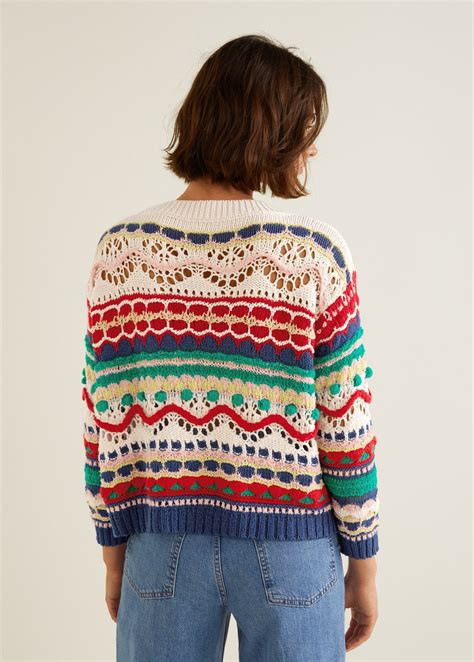 jersey multicolor textura mujer mango espana crochet fashion
