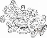 Steampunk Coloring Drawing Drawings Gear Tattoo Pages Adult Choose Board Biomech Sticker sketch template