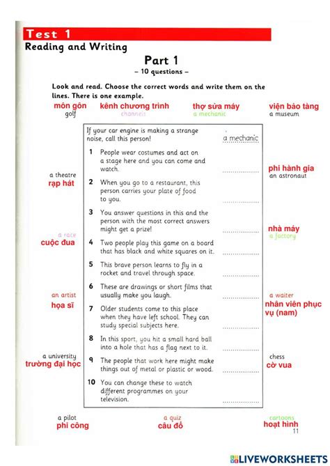 Flyers Reading Part 1 Worksheet Live Worksheets