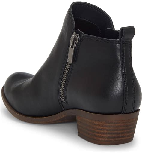lucky brand womens basel bootie black leather side zip  cut ankle