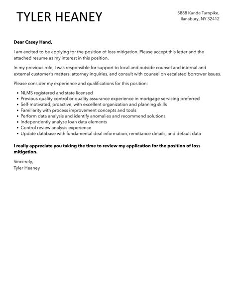 loss mitigation cover letter velvet jobs