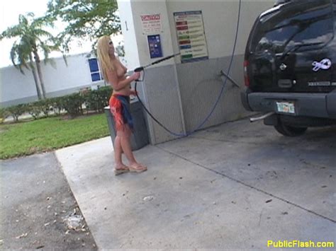shapely blonde public nude washes car naked at local car wash pichunter
