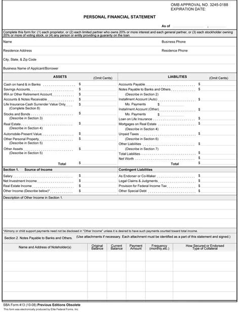 fillable blank printable  personal financial statement te