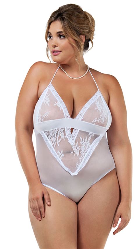 Plus Size Captivating Bridal Teddy Plus Size Mesh And Lace Teddy