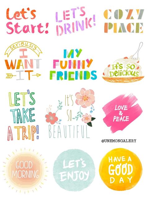 stickers colorful printable messages aesthetic concept