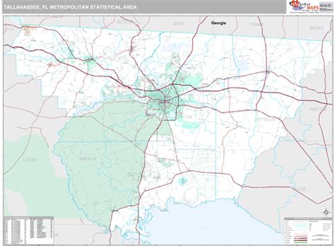 tallahassee fl metro area zip code wall map premium style by marketmaps