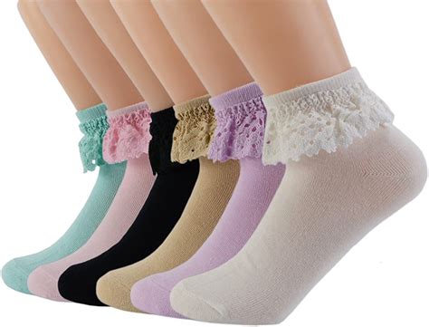 6 pairs syaya women lace ruffle frilly ankle socks solid color wwz11
