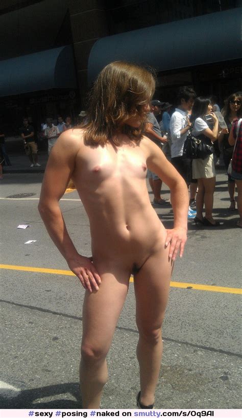 sexy posing naked exhibitionist ondisplay public