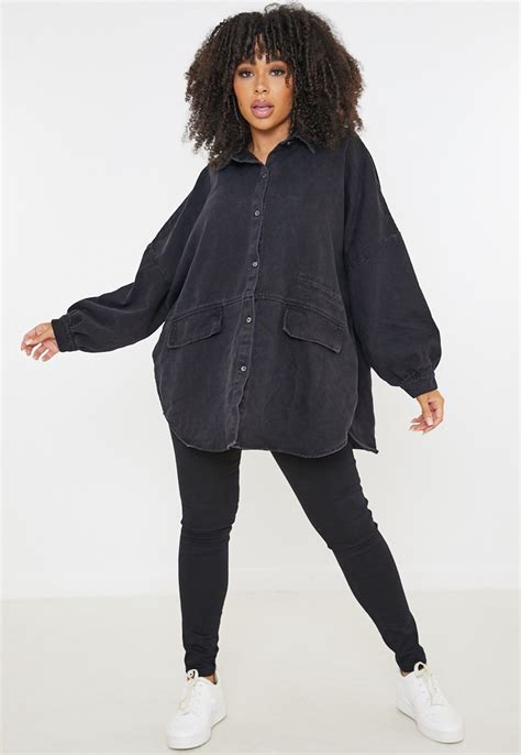 plus size black oversized denim shirt missguided