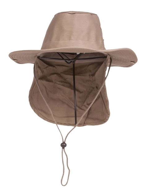 top headwear safari explorer bucket hat  flap neck cover khaki