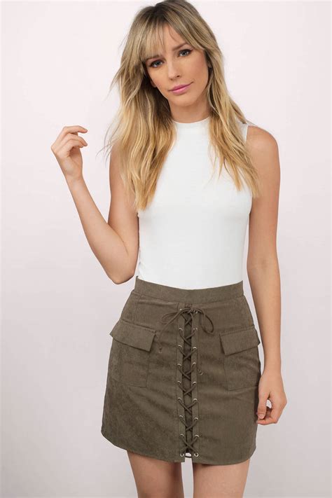 cute olive skirt lace up skirt faux suede skirt
