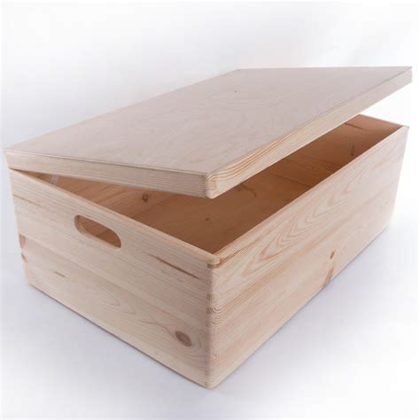 extra large wooden storage box  lid  handles pinewood toy