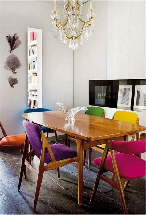 creative ways  refresh  dining room  multicolored chairs