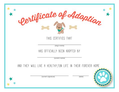 pet adoption certificate printable