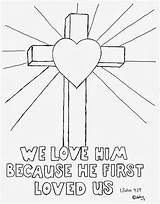 Coloring Cross Loved He Because First Him John Pages Kids Jesus Bible School Choose Board Ministry Drawing sketch template