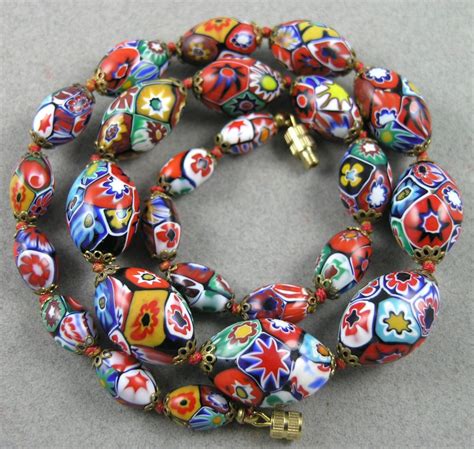 Millefiori Murano Glass Bead Necklace Guwqdy