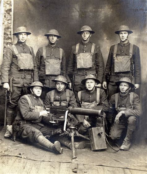World War I A Group Of American Soldiers Pose With A