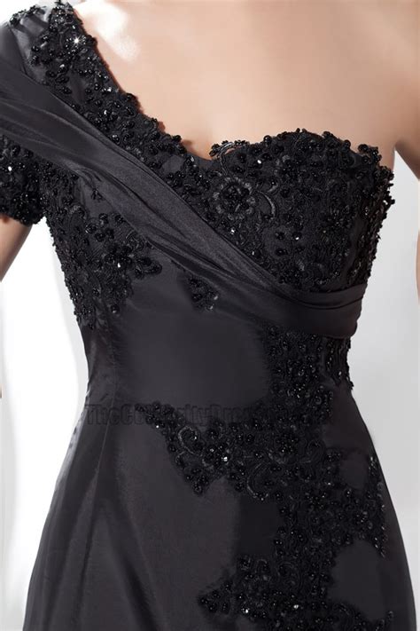Sexy Black Lace One Shoulder Evening Dress Prom Gown
