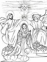 Coloring Mary Queen Assumption Heaven Catholic Pages Jesus Coronation Saint Kids sketch template