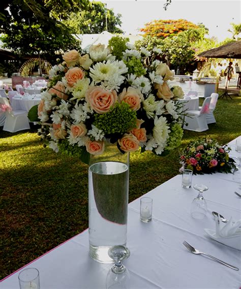 Mix Flower Centerpiece In Tall Glass Vases Bali Vintage