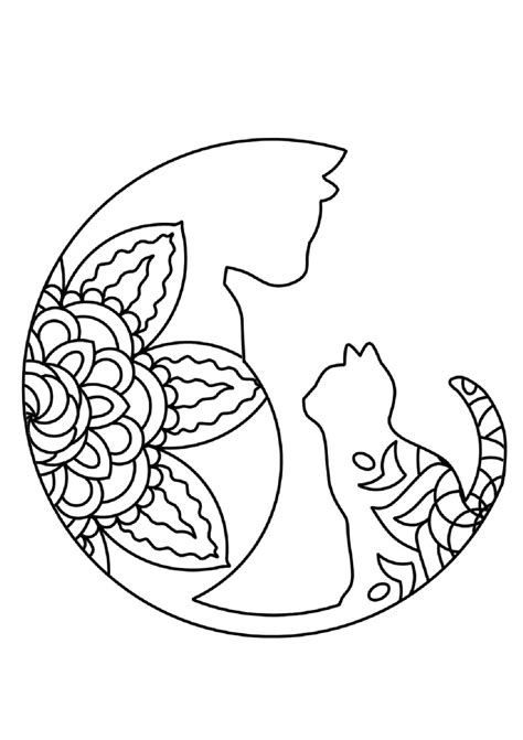 mandala cat coloring page sheet   print