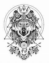 Coloring Adult Wolf Pages Spirit Animal Book Mandala Tattoo Animals Books Printable Loup Native American Boho Therapy Wild Tattoos Grid sketch template