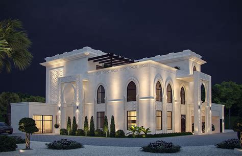 white modern islamic villa exterior design  luxury exterior design villa exterior design