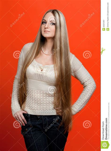 Beautiful Woman With Very Long Hair Stock Image Image