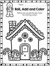 Gingerbread House Color Roll Add Addition Number Worksheets Christmas Activity Activities Interactive Kindergarten Skills Practice Houses Printable Man sketch template