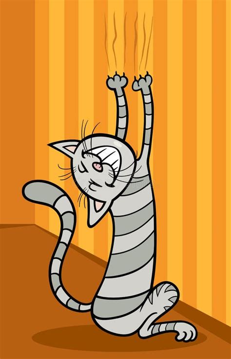 cat scratching wall cartoon illustration stock vector illustration of