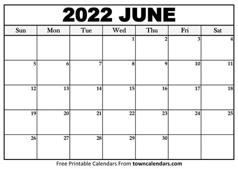 printable june  calendar towncalendarscom