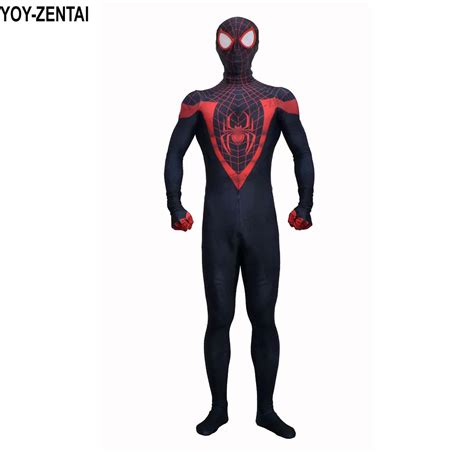 yoy zentai top quality  print miles morales spiderman zentai suit miles spiderman costume