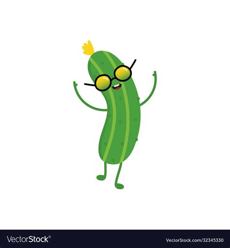 Cucumber Cartoon Character In Sunglasses Vector Image