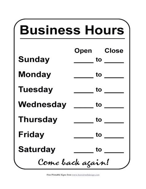 office hours template printable blank