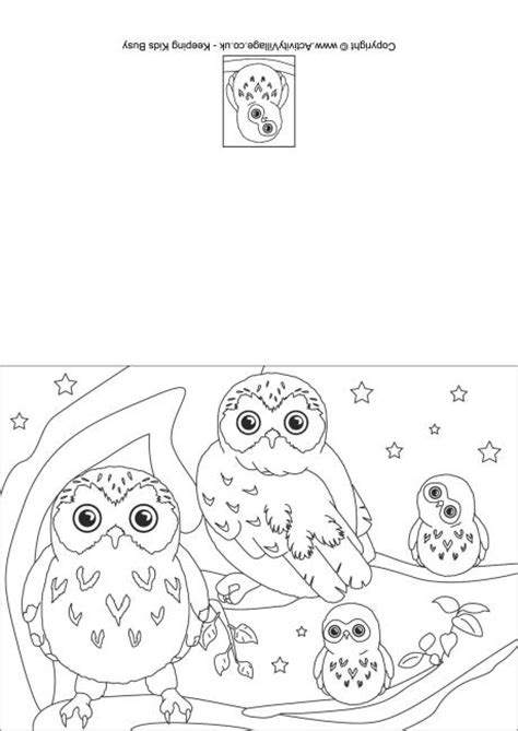 owls scene colouring card