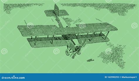 historic plane  top view flying   green water surface stock vector illustration