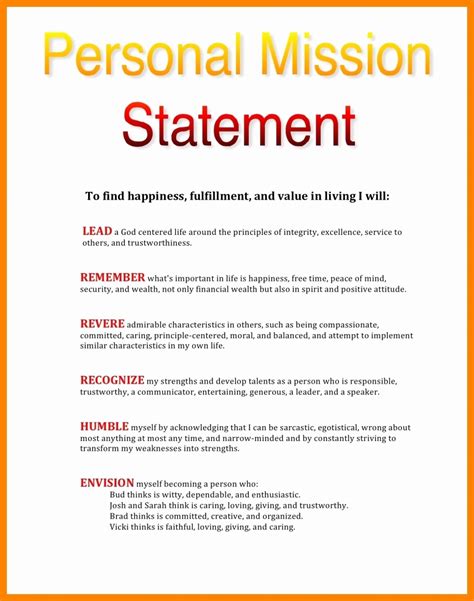 personal professional vision statement examples sixteenth streets