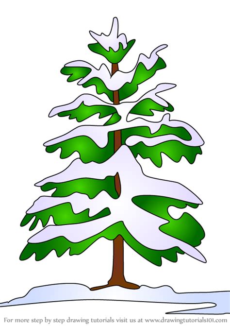 learn   draw snow covered trees christmas step  step drawing tutorials