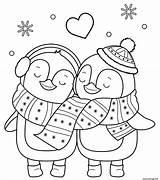 Hiver Pingouins Amour Valentin sketch template