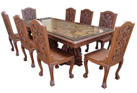 brown  seater hand carved wooden dining table  home size