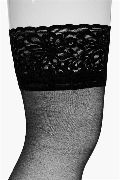 lyst boohoo lace top stockings in black