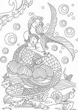 Coloring Mermaid Pages Adult Adults Dolphin Book Mermaids Printable Fish Beautiful Books Colouring Kids Christmas Sirenas Mandala Wellness Color Getcolorings sketch template