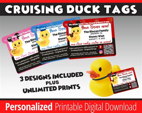 cruising duck tag printable digital  carnival ducks etsy