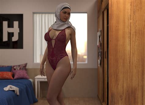 nurse in sexy red lingerie by losekontrol hijab 3dx image 1