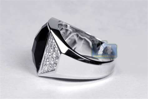 Mens Diamond Black Onyx Rectangle Ring 18k White Gold 0 90 Ct