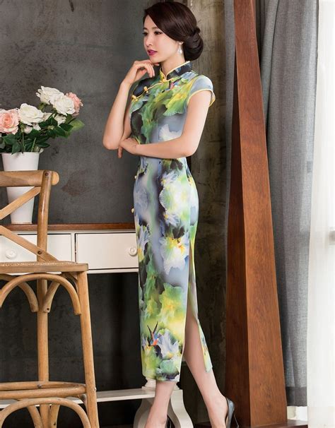 buy sexy high slit printed slim chinese