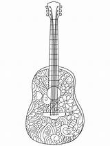 Mandala Coloriage Chitarra Vettore Musicale Adulti Strumento Instrument Adults sketch template