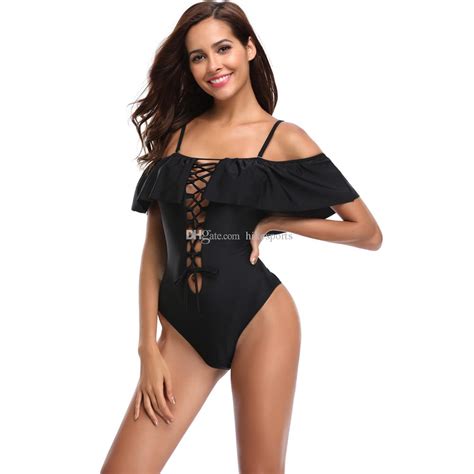 2021 Black Sling Bikini Womens Sexy One Piece Swimsuit Flounces Open